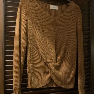 Twist-Front Knit Sweater in Mustard